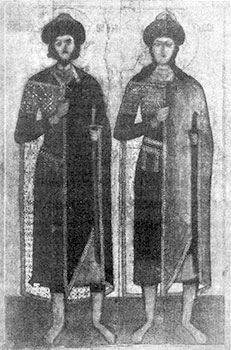 Свв. Борис и Глеб. Новгородская икона, ок. 1335 г.