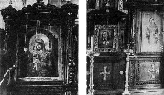 Икона Божией Матери «Взыскание погибших» и образ Спаса Нерукотворного в церкви Покрова Пресвятой Богородицы в Мариенбурге.